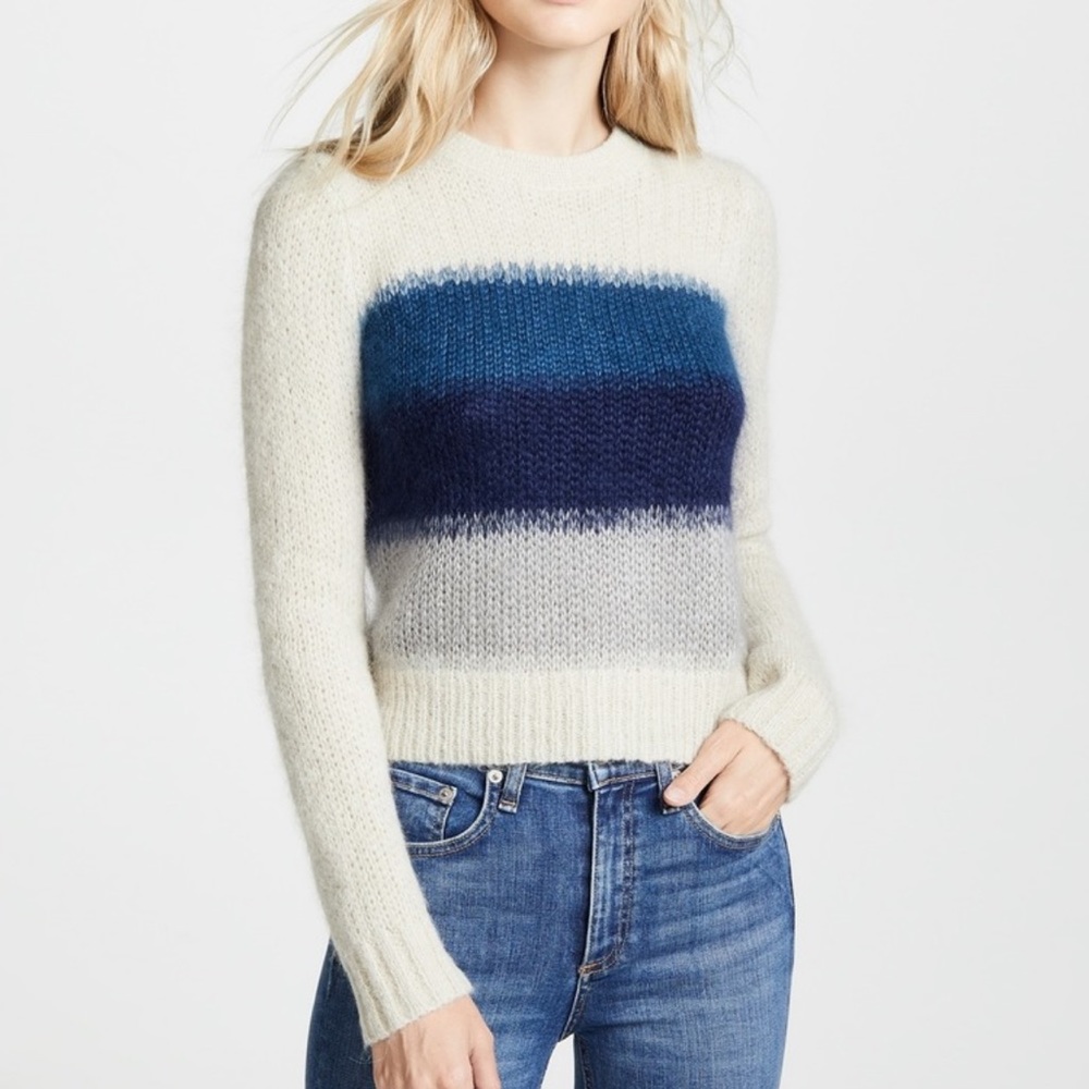 rag & bone Cream Sweater with Blue and Gray Stripes